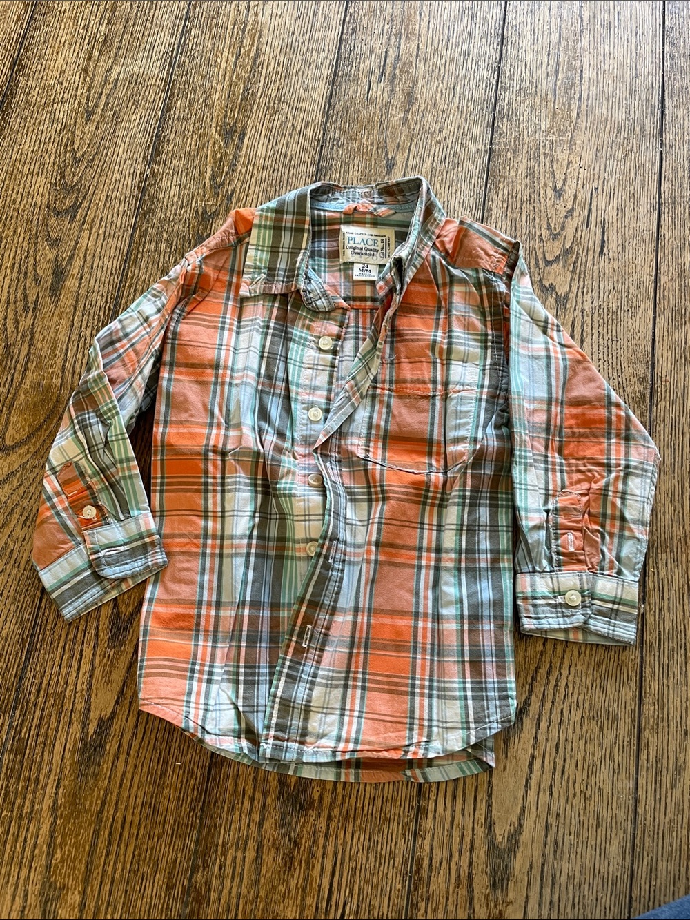 The Children's Place Orange and Green Plaid Button-Down Shirt